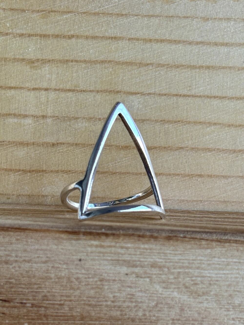 Minimalist 925 Sterling Silver Open Geometric Triangle Ring Band Size 6